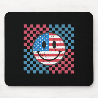 Groovy 4:e Juli Leende Ansikte Usa Flagga Frihet Musmatta