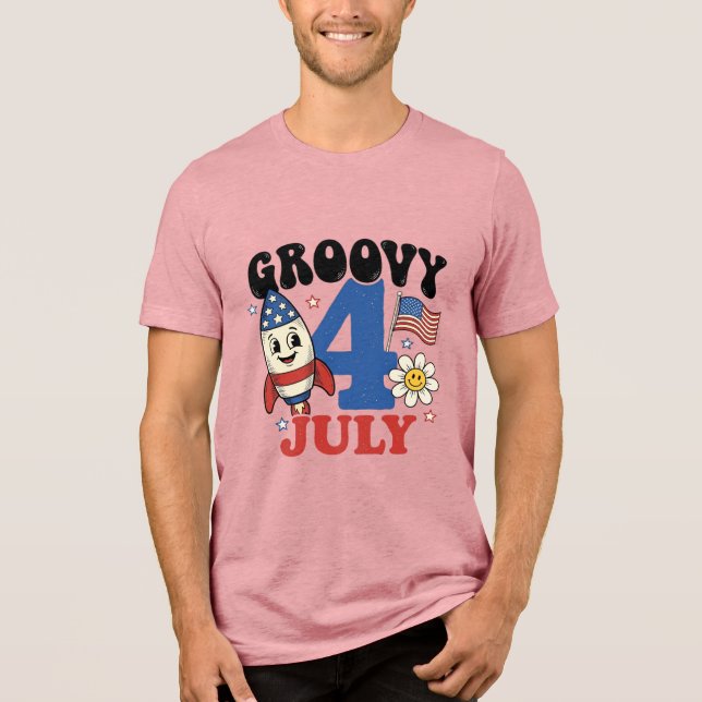 Groovy 4 juli Raket Patriotisk T-Shirt Design_1 (Framsida)