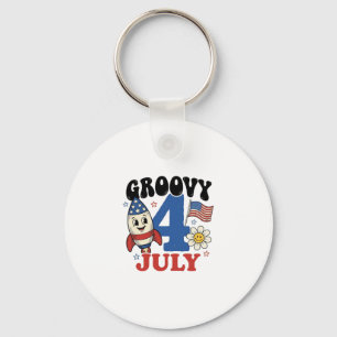 Groovy 4 juli Raket Patriotisk T-Shirt Design_1 Nyckelring