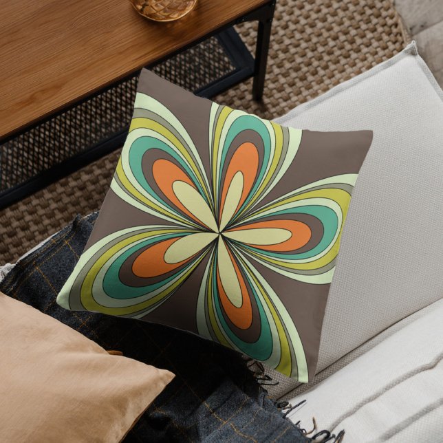 Groovy 60 s 70-tal Hippie Flower Brown Retro-Daisy Kudde (Skapare uppladdad)