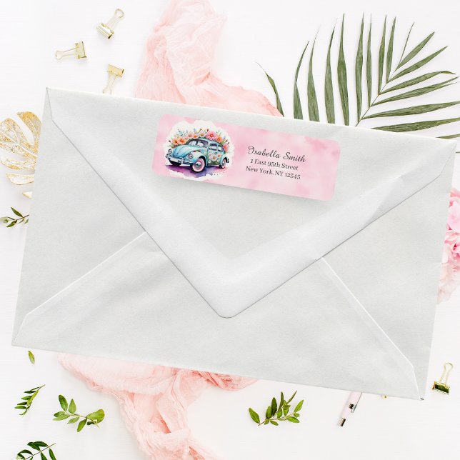 Groovy 60:s Kryp-bil med Daisy Returadress Returadress Etikett (Revive retro vibes: 60's bug and daisies, add whimsy to envelopes.)