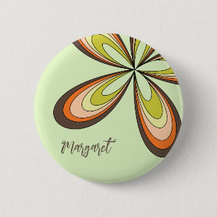 Groovy 60-tal 70-tal Hippie Flower Lime Retro Dais Knapp