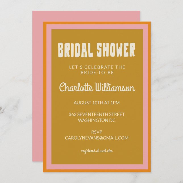 Groovy 60-talets 70-talets Möhippa för färgstark R Inbjudningar (Fram/baksida)