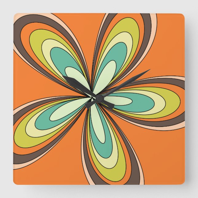 Groovy 60s 70-tal Daisy för återställande av Orang Fyrkantig Klocka (Framsida)