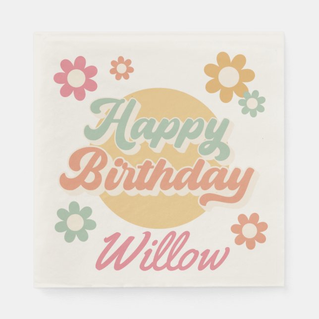 Groovy 60's 70's Flowers Födelsedagsfest, vilken å Pappersservett (Framsidan)