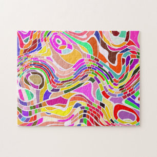 Groovy 60's Line Art Utmanande Abstrakt Pussel