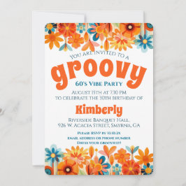 Groovy 60's Vibe Blommigt Retro Birthday Inbjudningar