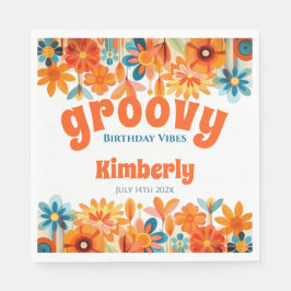 Groovy 60's Vibe Blommigt Retro Birthday Pappersservett