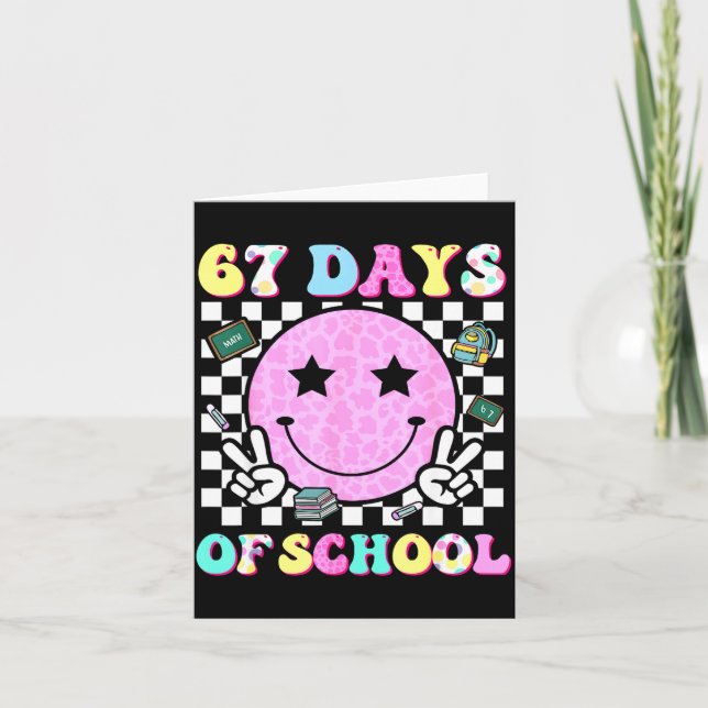 Groovy 67 Days Of School Smile Face Teacher Kids W Kort (Framsida)