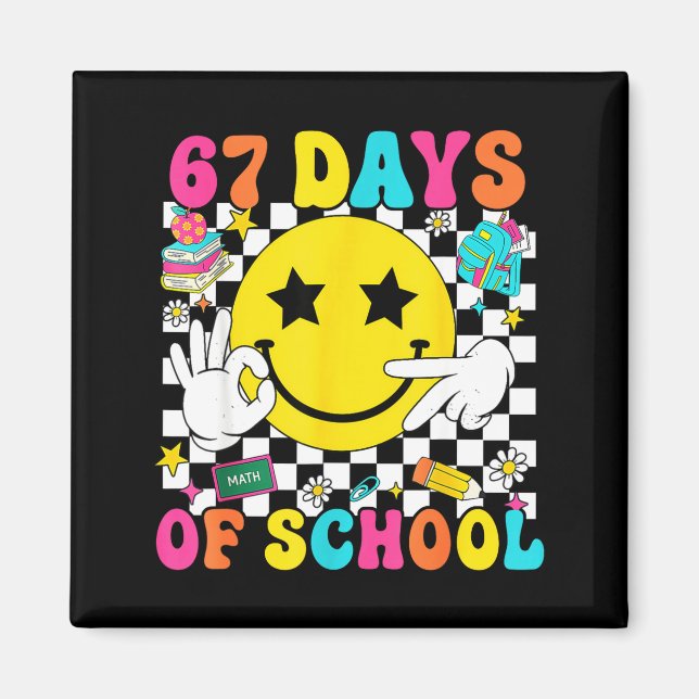 Groovy 67:e skoldagen 67 meme lärare pojke flicka magnet (Framsidan)