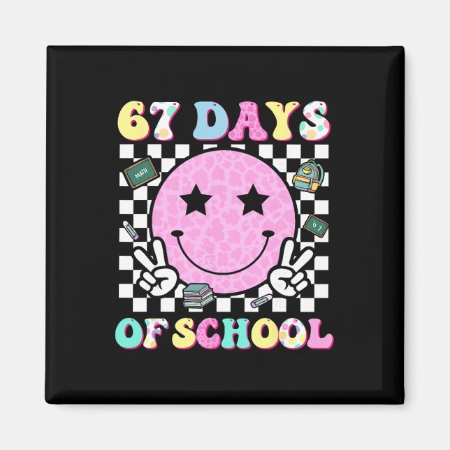 Groovy 67 Skoldagar Leende Ansikte Lärar Barn W Magnet (Framsidan)