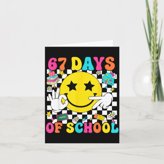 Groovy 67th Day Of School 67 Meme Teacher Boy Girl Kort (Framsida)