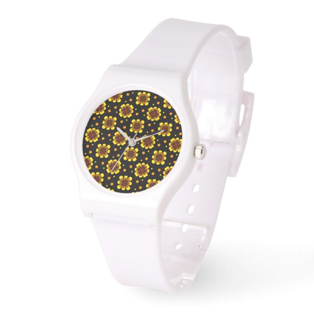Groovy 70-tal Daisy Flower Power-mönster Armbandsur (Vinkel)