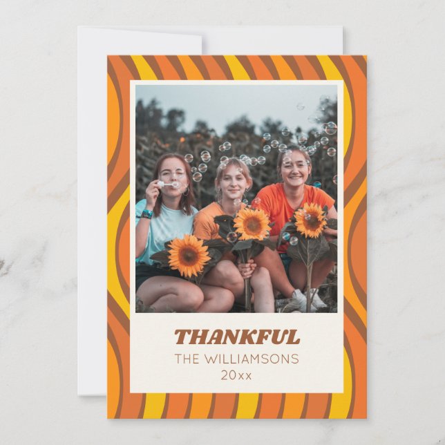 Groovy 70-tal Höst Orange Brun Anpassad Foto Julkort (Framsida)