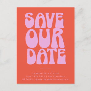 Groovy 70-tal Rosa Orange Enkel Spara Datum Vykort