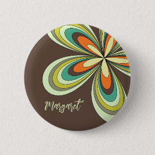 Groovy 70-talet Hippie Flower Brown Retro Daisy Na Knapp