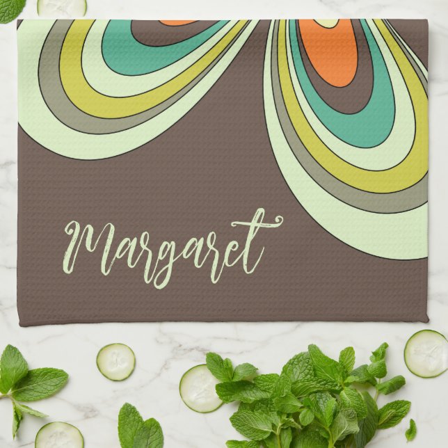 Groovy 70-talet Hippie Flower Brown Retro Daisy Na Kökshandduk (Vikta)