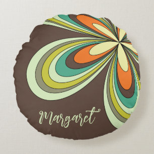 Groovy 70-talet Hippie Flower Brown Retro Daisy Na Rund Kudde