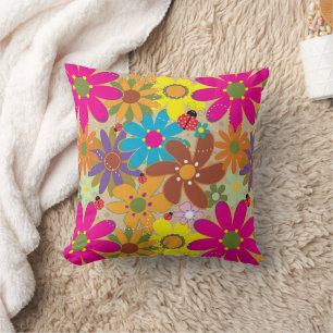 Groovy 70-talets Blommigt Retro Flower Power Kudde