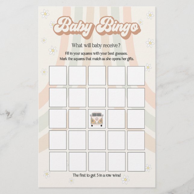 Groovy 70-talets retro-babyduschspel, baby bingo (Framsida)