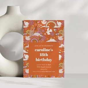 Groovy 70-talets Retro Hippie Peace Orange 18:e fö Inbjudningar