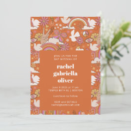 Groovy 70-talets Retro Hippie Peace Orange Bat mit Inbjudningar