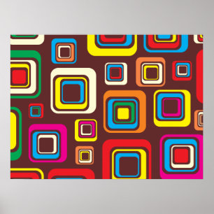 Groovy 70-talets Tile Mönster-fyrkanter på brun Poster