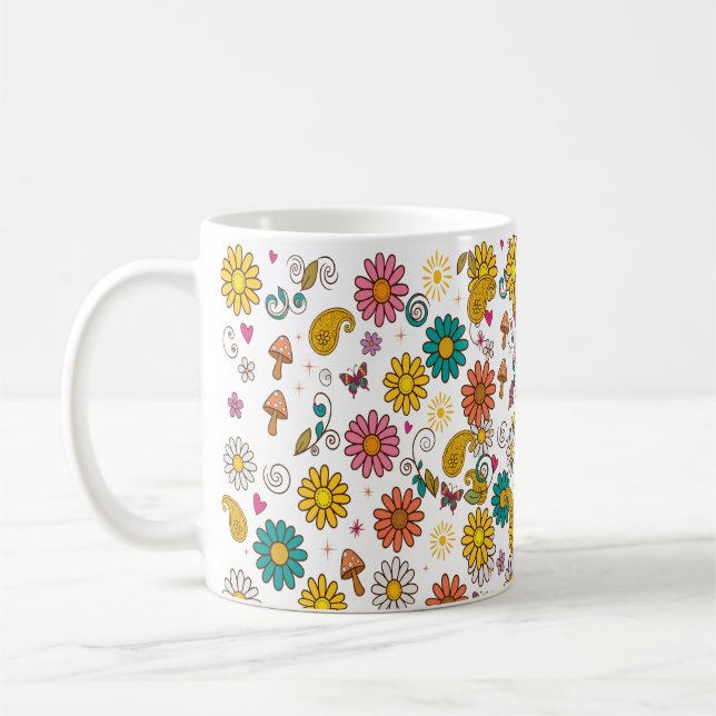 Groovy 70-tals Daisy Flower Power Mönster Kaffemugg (Vänster)