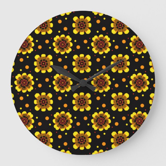 Groovy 70-tals Daisy Flower Power-mönster Stor Klocka (Framsida)