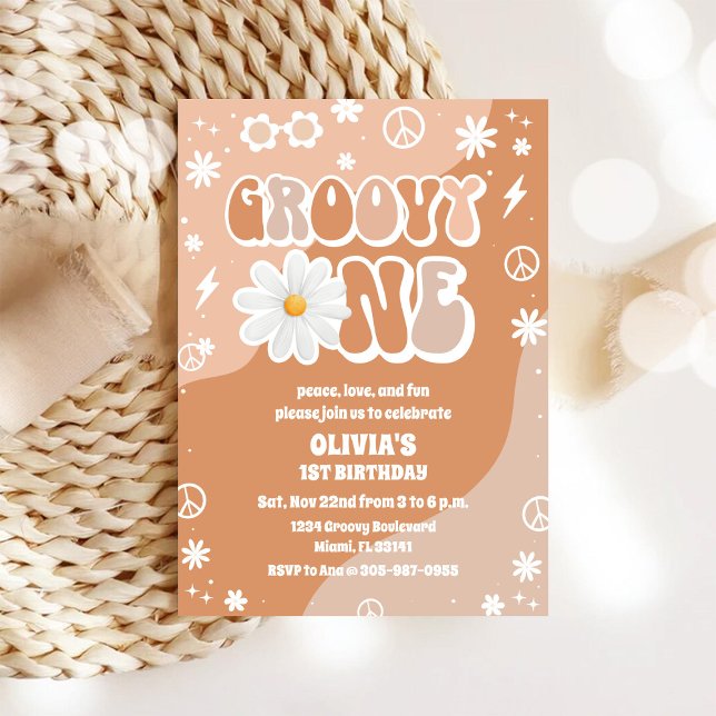 Groovy 70-tals inbjudan till första födelsedag (Skapare uppladdad)