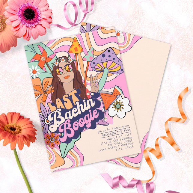 Groovy 70s Bachelorette Last Bachin'Boogie ID929 Inbjudningar (Skapare uppladdad)
