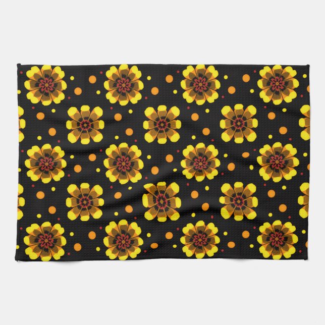 Groovy 70s Daisy Flower Power Pattern Kökshandduk (Horisontell)