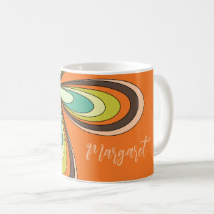 Groovy 70s Hippie Flower Orange Retro Daisy Namn Kaffemugg
