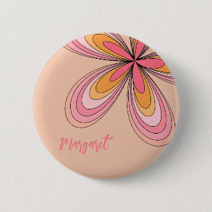 Groovy 70s Hippie Flower Peach Fuzz Daisy Namn Knapp
