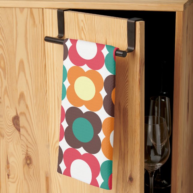 Groovy 70s Retro Flower Pattern | Bold Boho Floral Kökshandduk (Thirds Fold)