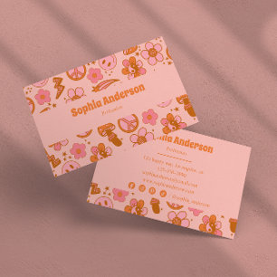 Groovy 70s Retro Hippie Rosa & Orange Funky Visitkort