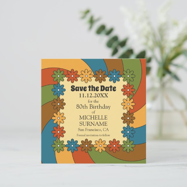 Groovy 80th Birthday Good Vibes Retro 60s Music Spara Datumet (Stående Fram)