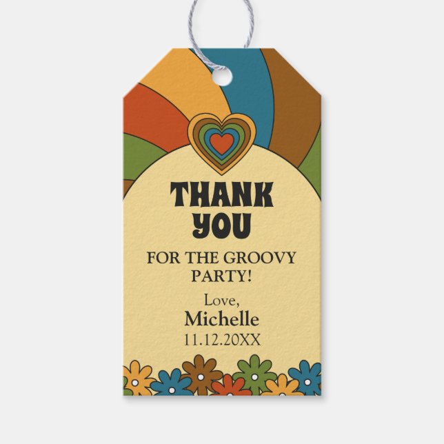 Groovy 80th Birthday Retro 60s Theme Presentetikett (Framsidan)