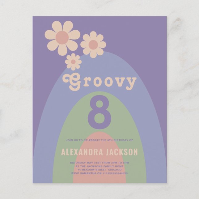 Groovy 8 Retro 8th Födelsedagsfest Budget Flygblad (Framsidan)