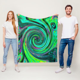 Groovy Abstract Retro Green and Magenta Swirl Fleecefilt