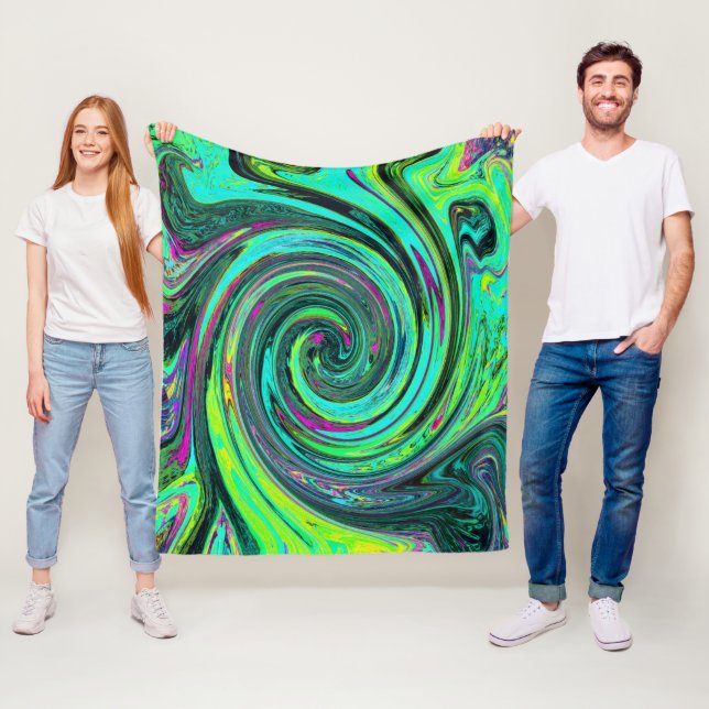 Groovy Abstract Retro Green and Magenta Swirl Fleecefilt (På plats)