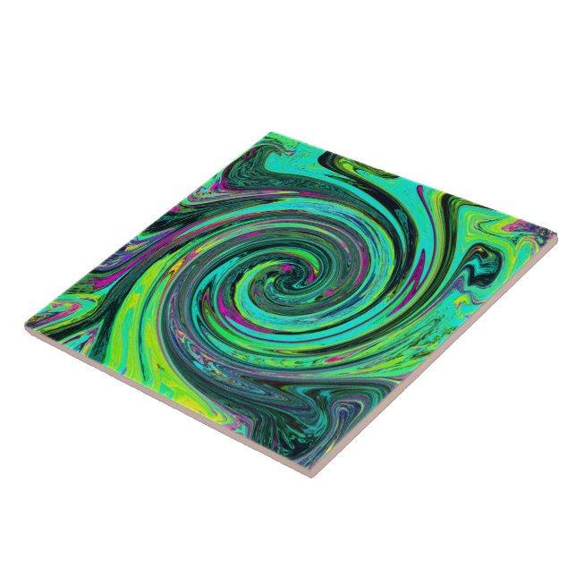 Groovy Abstract Retro Green and Magenta Swirl Kakelplatta (Sidan)