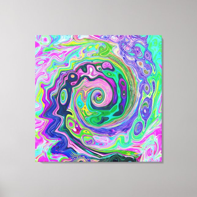 Groovy Abstrakt Aqua och Navy Lava Swirl Canvastryck (Framsida)