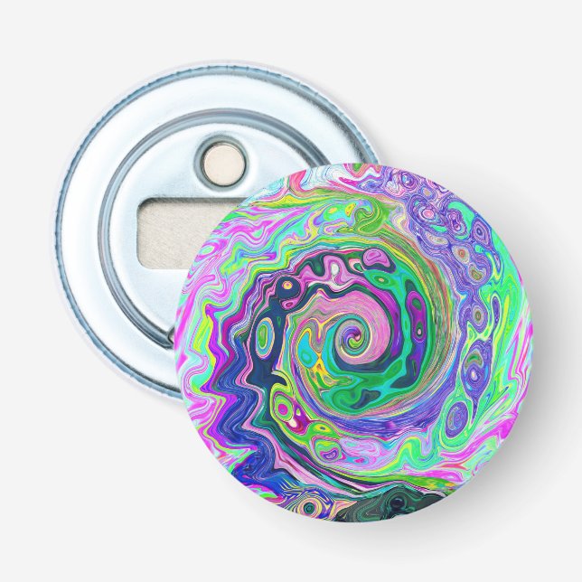 Groovy Abstrakt Aqua och Navy Lava Swirl Flasköppnare (Framsidan)