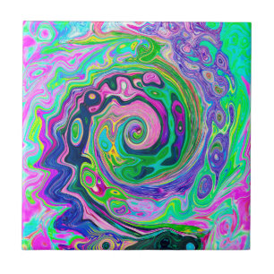 Groovy Abstrakt Aqua och Navy Lava Swirl Kakelplatta