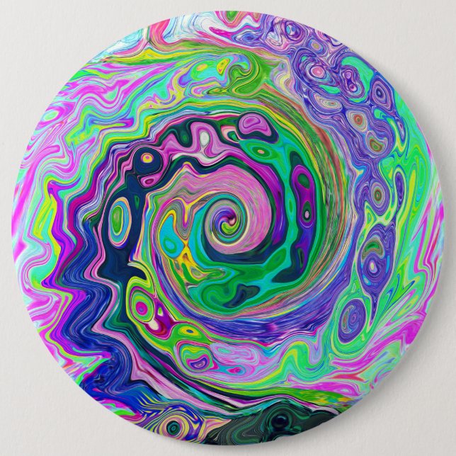 Groovy Abstrakt Aqua och Navy Lava Swirl Knapp (Framsida)