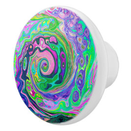 Groovy Abstrakt Aqua och Navy Lava Swirl Knopp