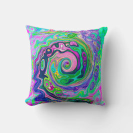 Groovy Abstrakt Aqua och Navy Lava Swirl Kudde