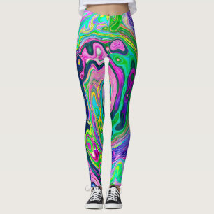 Groovy Abstrakt Aqua och Navy Lava Swirl Leggings