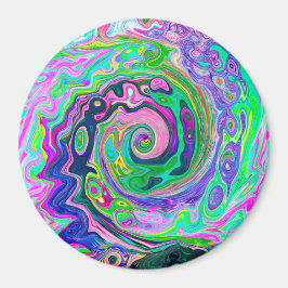 Groovy Abstrakt Aqua och Navy Lava Swirl Magnet